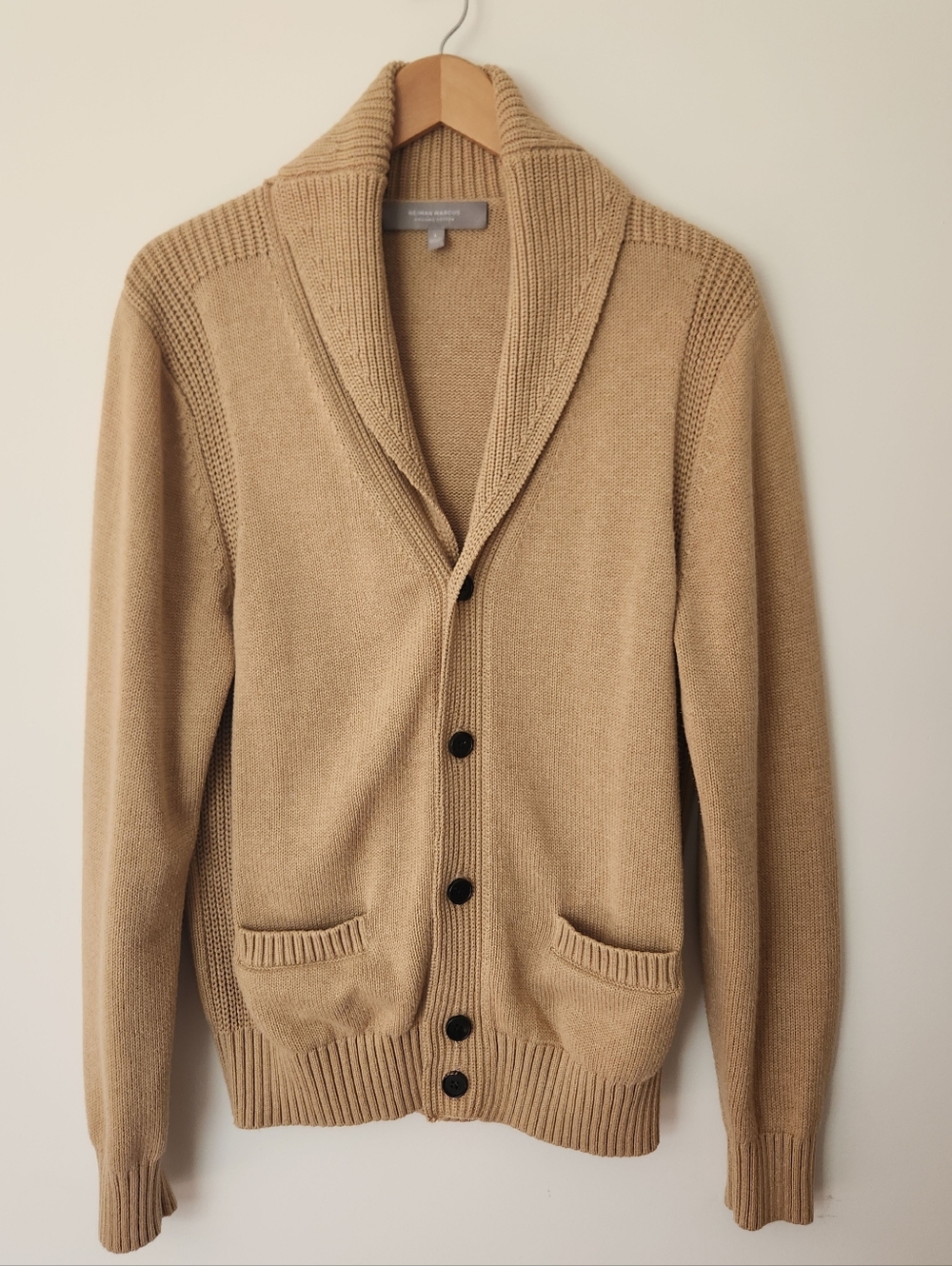 Neiman Marcus Tan Organic Cotton Shawl Cardigan L
